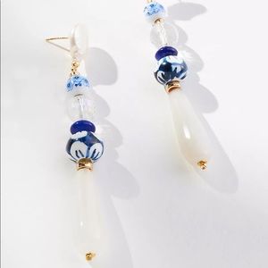 NWT Linear Ornate Clear Blue Drop Earrings from Anthropologie